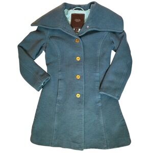 Coach Teal Blue Wool Peacoat with Wide Collar